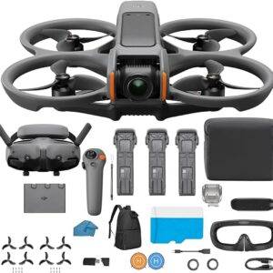 DJI Avata 2 Fly More Combo (3 Batteries), FPV Drone with Camera 4K, Immersive Experience, One-Push Acrobatics, Built-in Propeller Guard, 155° FOV, Camera Drone Compliant with FAA Remote ID With 128gb Micro SD, Backpack, Landing Pad and More Bundle