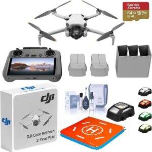 NEW DJI Mini 4 Pro Drone Fly More Combo, Bundle with DJI Mini 4 Pro Care Refresh 2-Year Plan for Aerial Photography Enthusiasts With 20″ Foldable Landing Pad and Strobe Lights, Care and Cleaning Kit