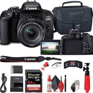 Canon EOS Rebel 800D / T7i DSLR Camera with 18-55 4-5.6 IS STM Lens 1895C002 + 64GB Memory Card + Case + Card Reader + Flex Tripod + Hand Strap + Cap Keeper + Memory Wallet (Renewed)