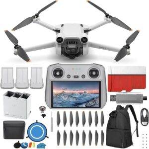 DJI Mini 3 Pro (DJI RC) – & Fly More Kit Lightweight and Foldable 34-min Flight Time Camera Drone Bundle with Built in Monitor, with 128 GB SD, 3.0 USB Card Reader, Landing Pad, Backpack and More