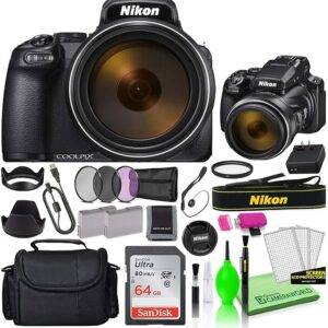 Nikon COOLPIX P1000 16MP Digital Camera (26522) Bundle Kit with 64GB Ultra SD Card + Large Camera Bag + Filter Kit + Spare Battery + Cleaning Kit + More